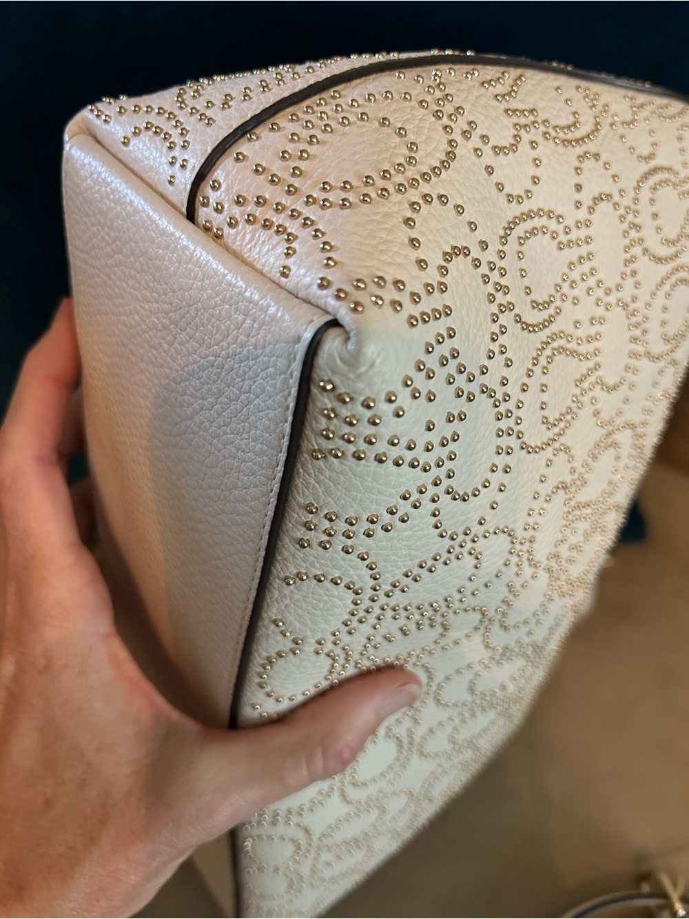 COACH Laurel Shoulder Bag with Signature C Gold Rivets Pattern in Chalk - Picture 8 of 12